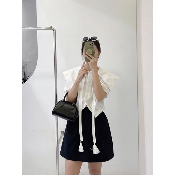 Áo sơ mi trắng cổ bẻ eo chun SM17