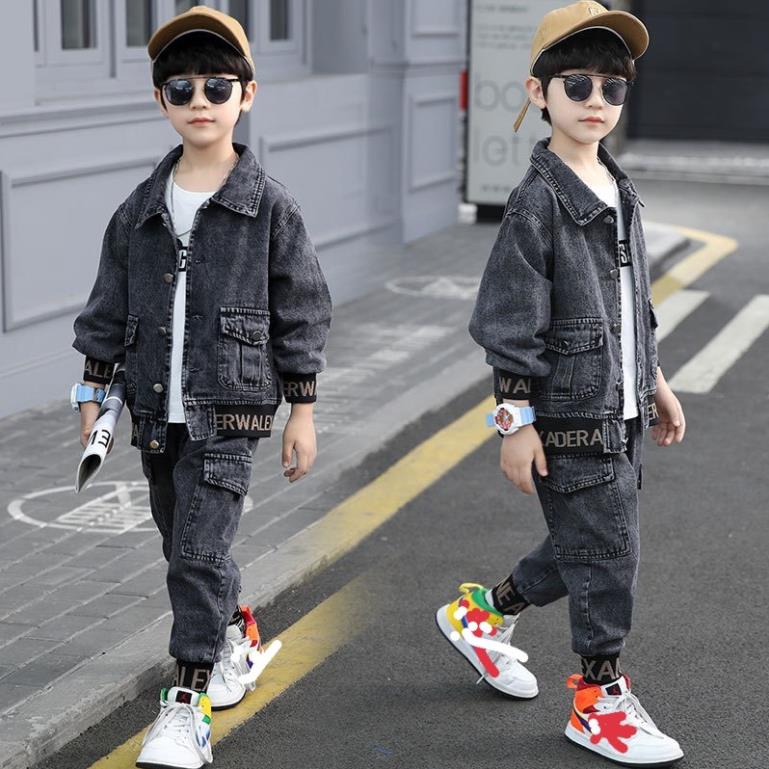 Bộ quần áo jean cao cấp cho bé trai và bé gái, quân bo gấu từ 14-46kg vải co giãn, dầy dặn