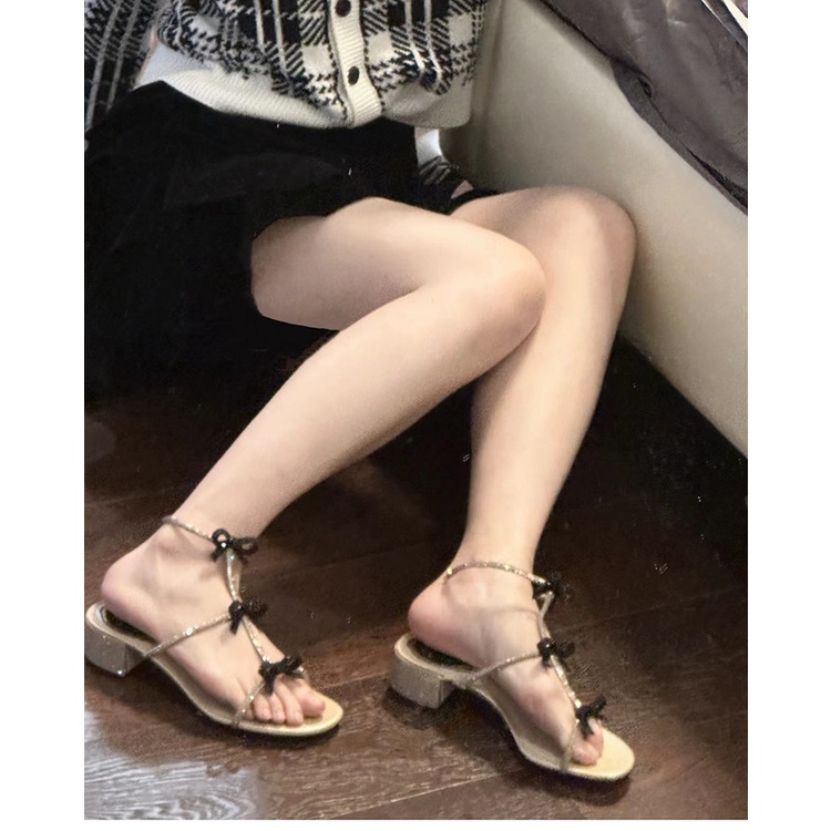 Giày Sandal Hai Cách Mang Đính Đá Kim Cương Toàn Diện Phong Cách Pháp Thời Trang 2023 Mới Cho Nữ