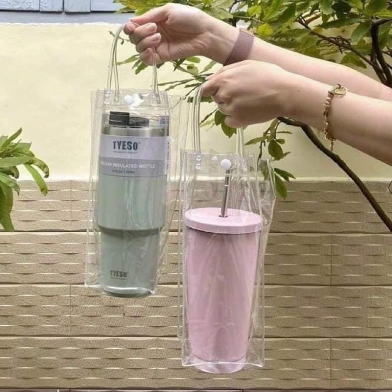 Túi nhựa trong suốt đựng ly bình giữ nhiệt có quai cầm tiện lợi 1