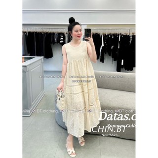 Đầm dáng suông thô ren sát nách cổ tròn