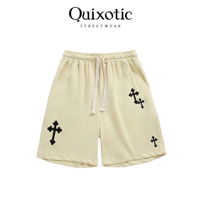 Quần short thánh giá streetwear Quixotic, quần đùi nam nữ form rộng