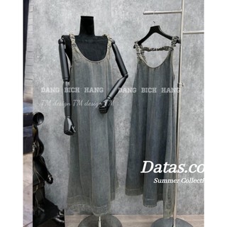 Đầm maxi bò hai dây chun