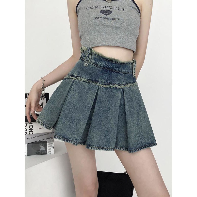 Chân Váy Denim Chữ a Xếp Ly Thời Trang Xuân Hè Hàn Quốc 2023 Mới