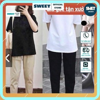 💢CỰC CHẤT Combo quần kaki suông - áo thun trơn tay lỡ form rộng nam nữ đều được (Giống hình 100%)
