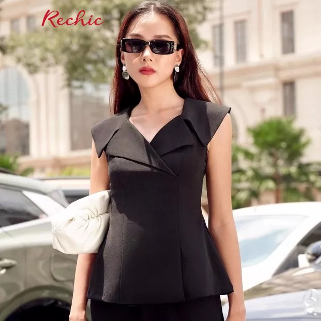 RECHIC Áo Sunbae kiểu cổ vest dáng chiết eo trẻ trung thanh lịch