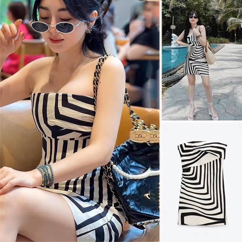 ORDER 🌱 ZR Đầm cúp ngực sọc đen