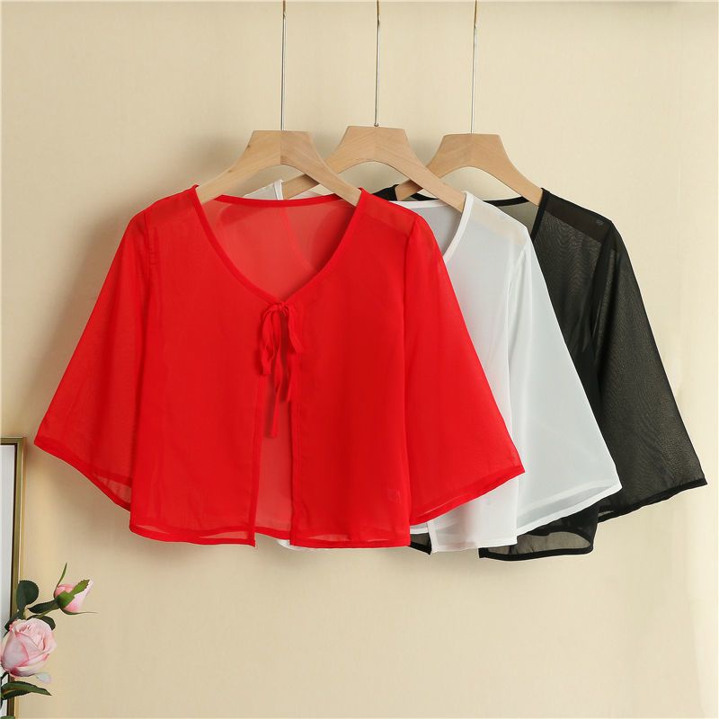 Áo Khoác Sườn Xám Vải Chiffon Mỏng Dáng Ngắn Thời Trang Mùa Hè Cho Nữ#0528