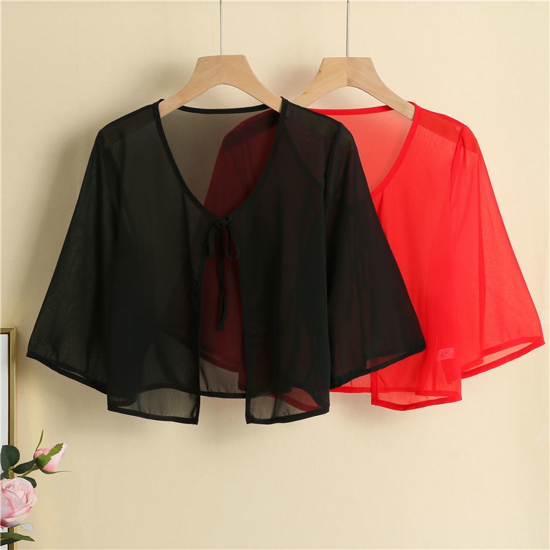 Áo Khoác Sườn Xám Vải Chiffon Mỏng Dáng Ngắn Thời Trang Mùa Hè Cho Nữ#0528