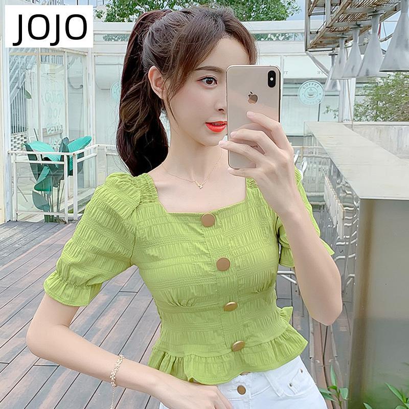 Áo Kiểu Tay Phồng Cổ Vuông Ôm Eo Xếp Ly Thời Trang Dành Cho Nữ