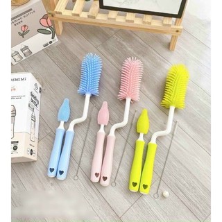 Bộ cọ rửa bình sữa silicon 3 chi tiết tay cầm xoay 360 độ