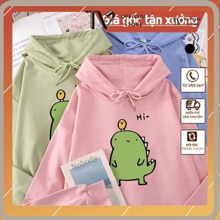 Áo hoodie khủng long Hi in ngực nỉ bông siêu ấm