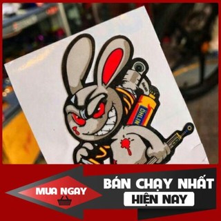 Tem sticker thỏ điên cầm phuộc OH 10cm