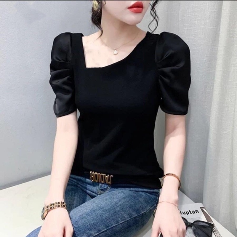 Áo thun gân tay lụa