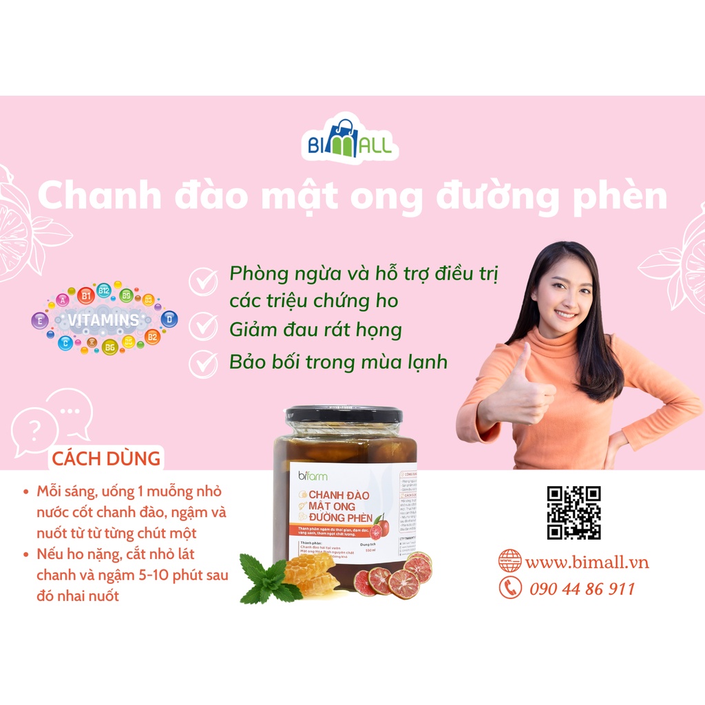 Chanh đào mật ong đường phèn giảm ho rát họng  BIFARM