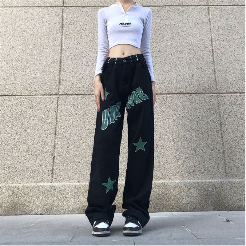 Quần Jean Lưng Cao Form Rộng Kiểu Dáng Mới Theo Phong Cách Mỹ Dễ Phối Đồ