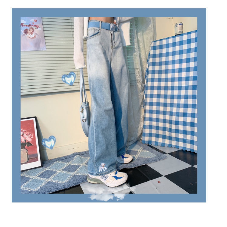 Quần Jeans Nữ Lưng Cao Thêu Hoa Thời Trang Hàn Quốc Xinh Xắn