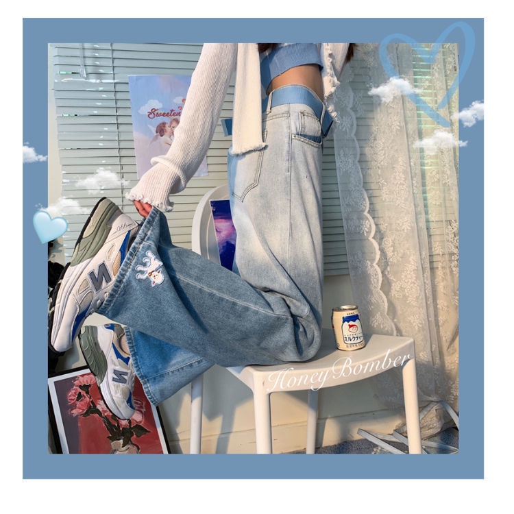 Quần Jeans Nữ Lưng Cao Thêu Hoa Thời Trang Hàn Quốc Xinh Xắn