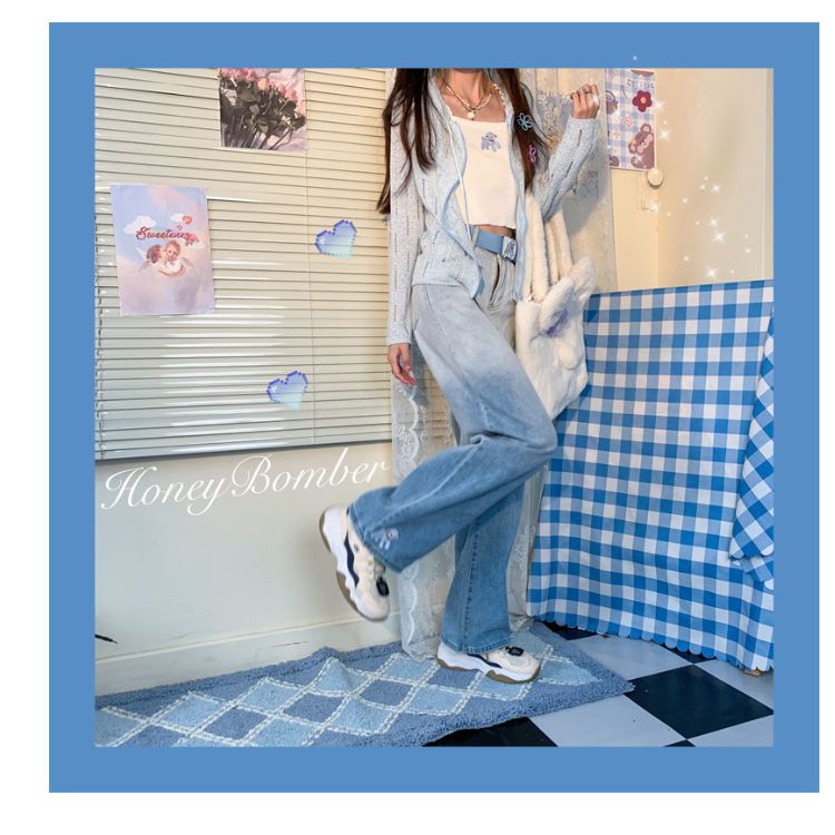 Quần Jeans Nữ Lưng Cao Thêu Hoa Thời Trang Hàn Quốc Xinh Xắn