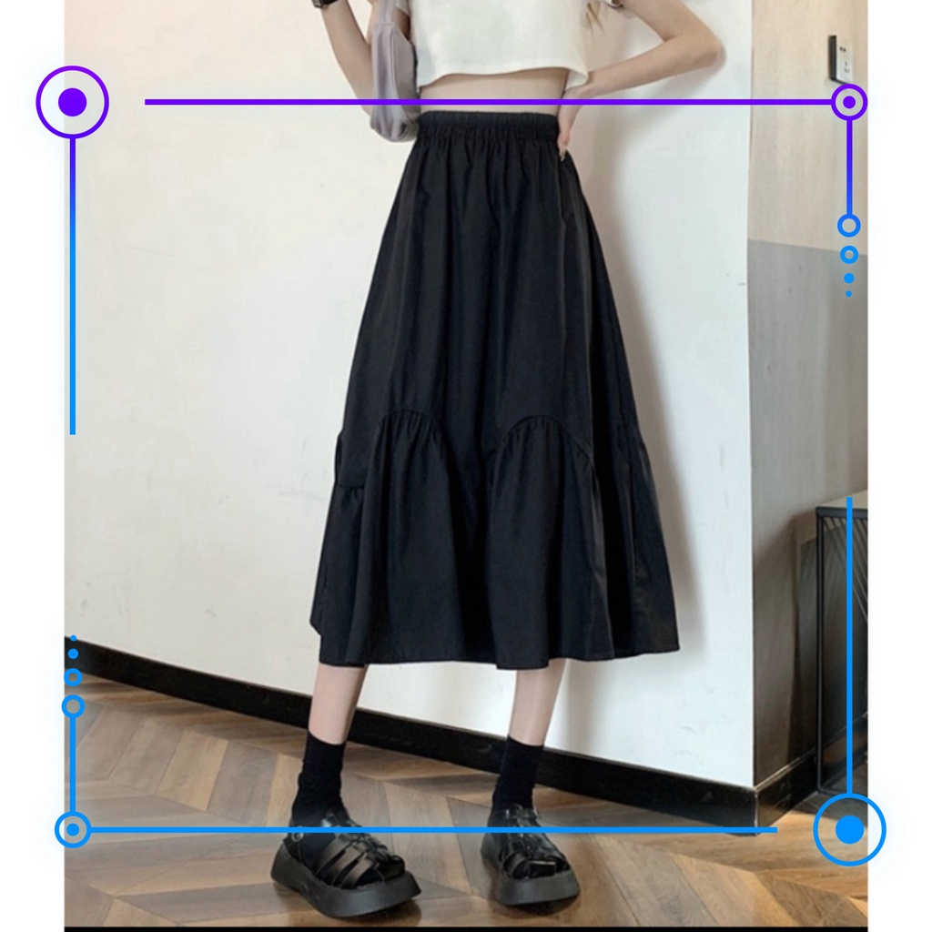 Chân váy dài  vintage 2 tầng bèo cong 2 lớp phong cách Hàn Quốc - su su shop