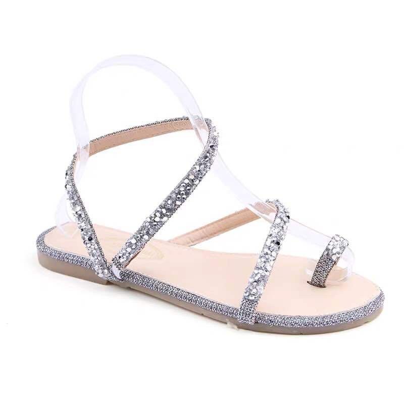 Giày Sandal Hở Ngón Đế Bằng Đính Đá Thời Trang Mùa Hè Dành Cho Nữ