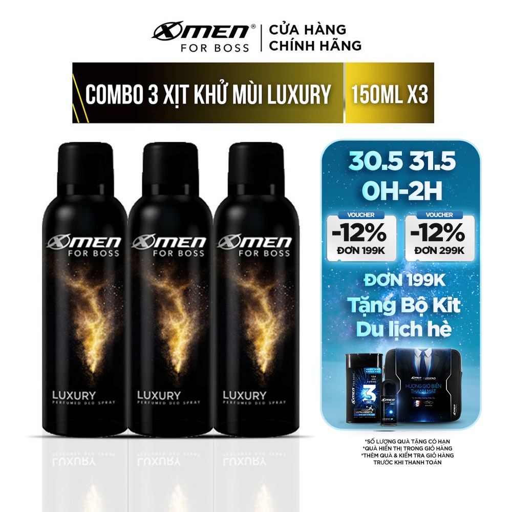 Combo 3 Xịt khử mùi X-Men for Boss Luxury 150ml/chai