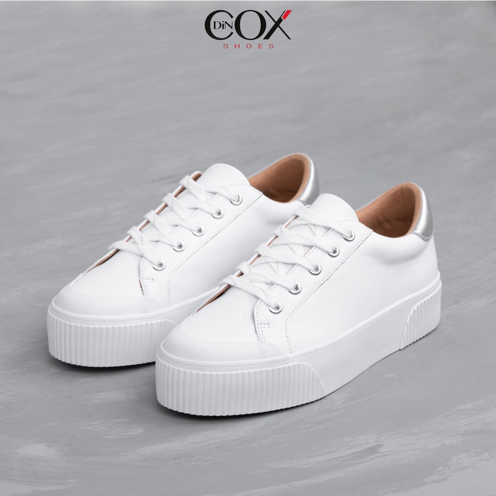 Giày Sneaker Nữ Da Bò Thật Sang Trọng DINCOX D31 White Silver Chính Hãng