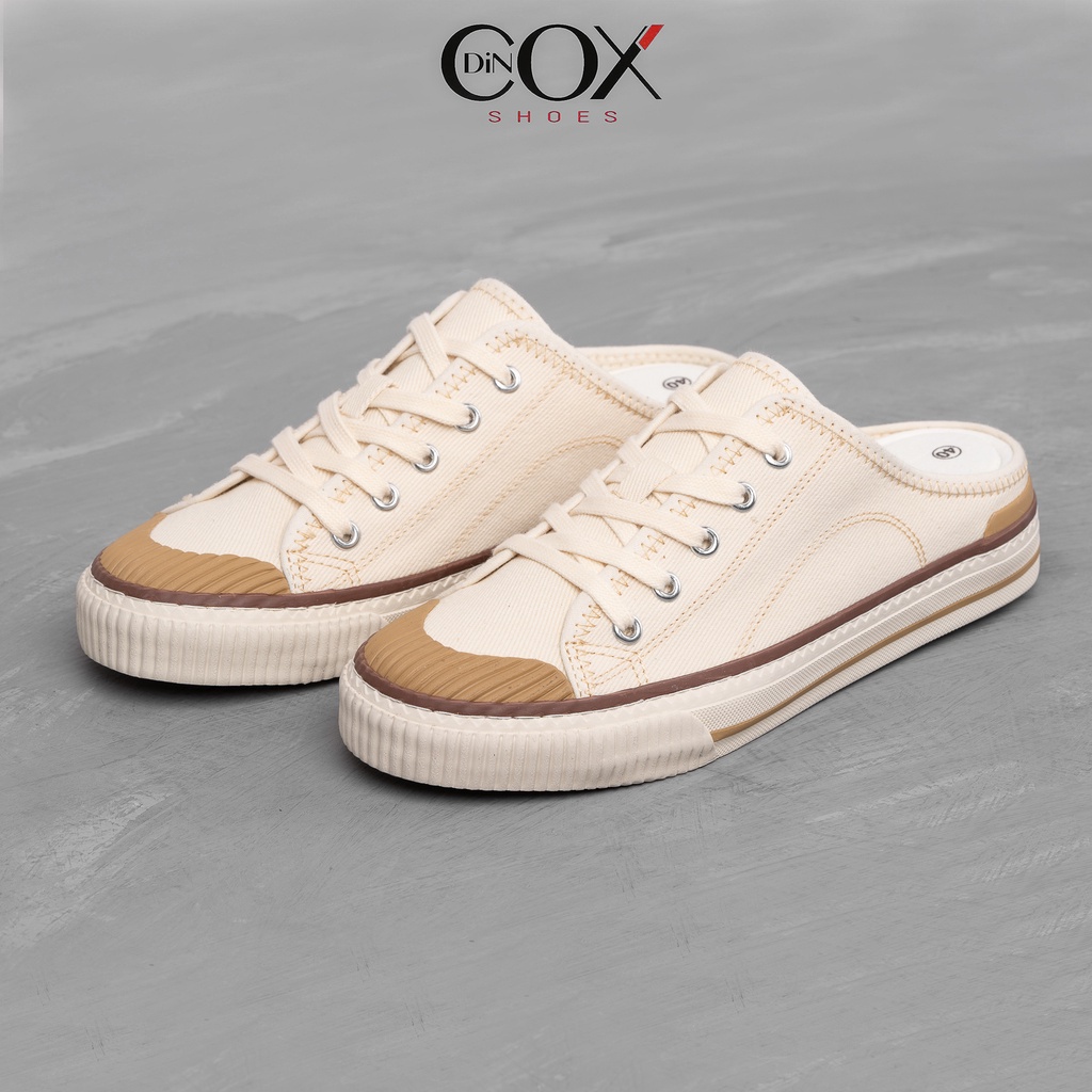 Giày Sục Đạp Gót Mules Vải Sneaker Unisex Tăng Chiều Cao 4cm DINCOX E10 Off/white