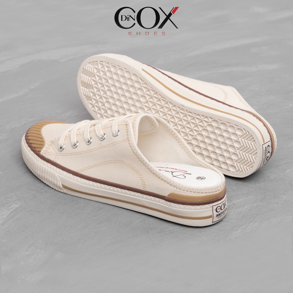 Giày Sục Đạp Gót Mules Vải Sneaker Unisex Tăng Chiều Cao 4cm DINCOX E10 Off/white