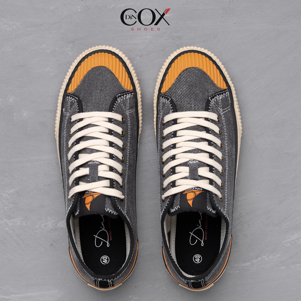 Giày Sneaker Vải Nam DINCOX D21 Ấn Tượng Black Wash Canvas Jean