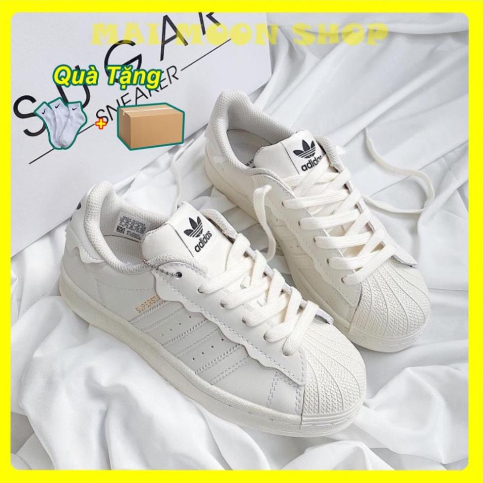 Giày _Adidas Superstar 3 Màu Kem, Xanh, Hồng, Giày Thể Thao Nữ Mẫu Mới 2022 _Adidas Sò 3 Sọc Dành Cho Nữ Full Phụ Kiện
