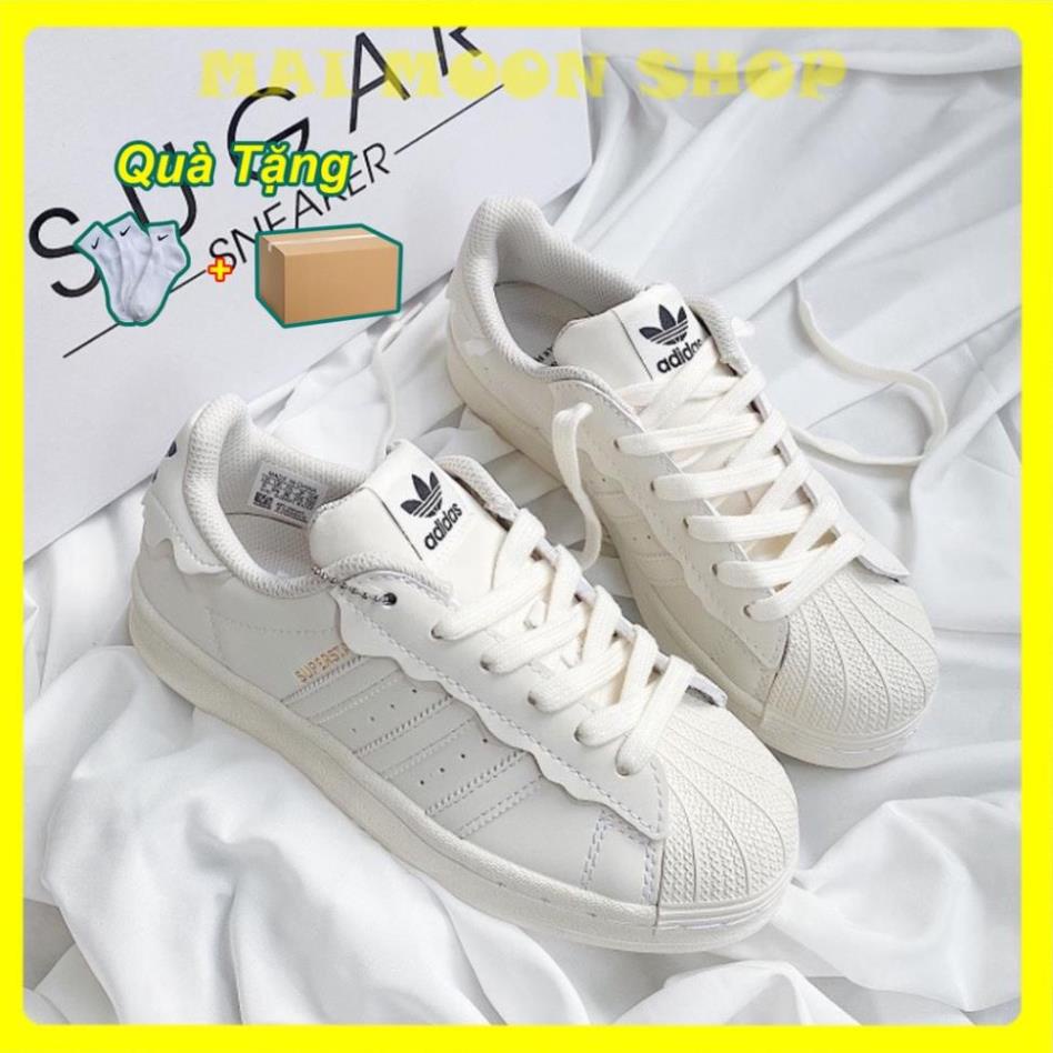 Giày _Adidas Superstar 3 Màu Kem, Xanh, Hồng, Giày Thể Thao Nữ Mẫu Mới 2022 _Adidas Sò 3 Sọc Dành Cho Nữ Full Phụ Kiện