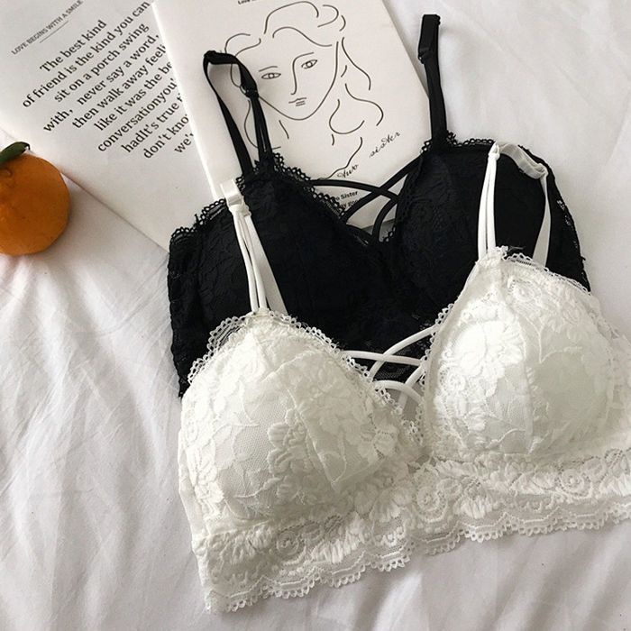 Áo Lót Nâng Ngực Không Gọng Phối Ren Dây Chéo Phía Trước Gợi Cảm Cho Nữ