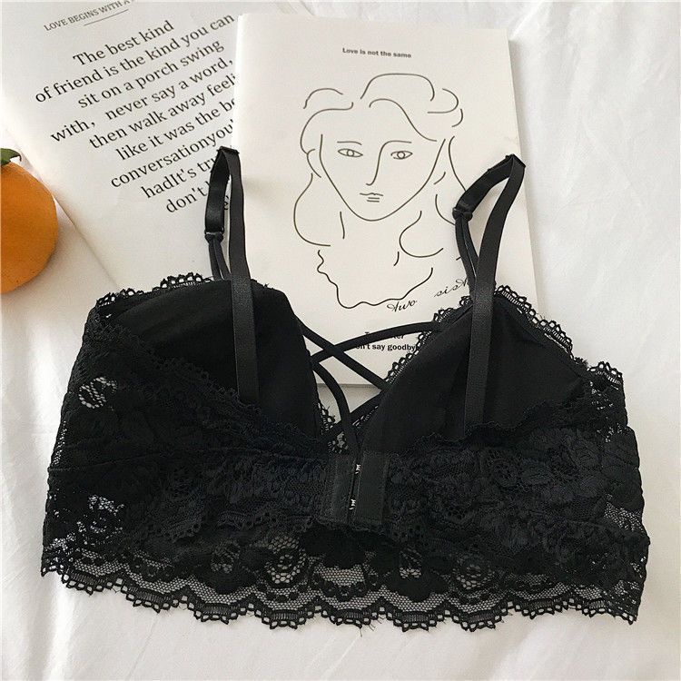 Áo Lót Nâng Ngực Không Gọng Phối Ren Dây Chéo Phía Trước Gợi Cảm Cho Nữ