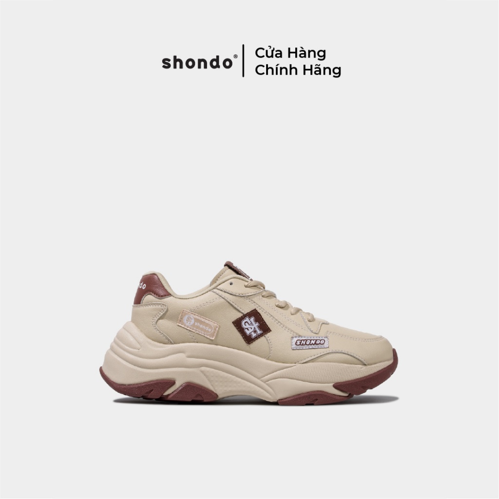 Giày Shondo Chunky S1 Stamp Be Nâu CHN2929