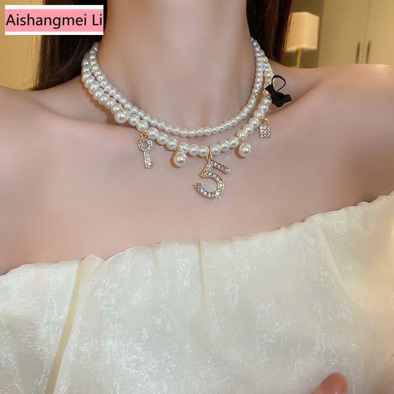 [Aishang Trang Sức Đẹp] Vòng Cổ Nhiều Lớp Đính Kim Cương Giả Và Ngọc Trai Sang Trọng Niche Cla