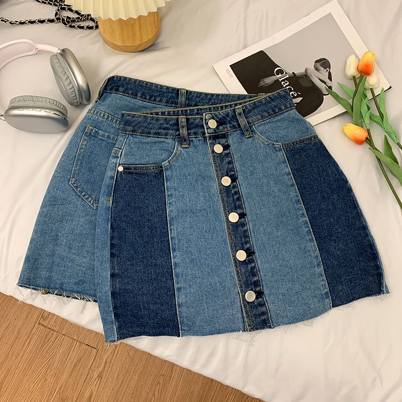 Jiashucheng Chân Váy Denim Lưng Cao Dáng Ôm Màu Sắc Retro Thời Trang Mùa Hè Dành Cho Nữ