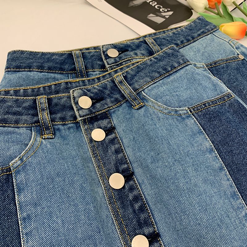 Jiashucheng Chân Váy Denim Lưng Cao Dáng Ôm Màu Sắc Retro Thời Trang Mùa Hè Dành Cho Nữ