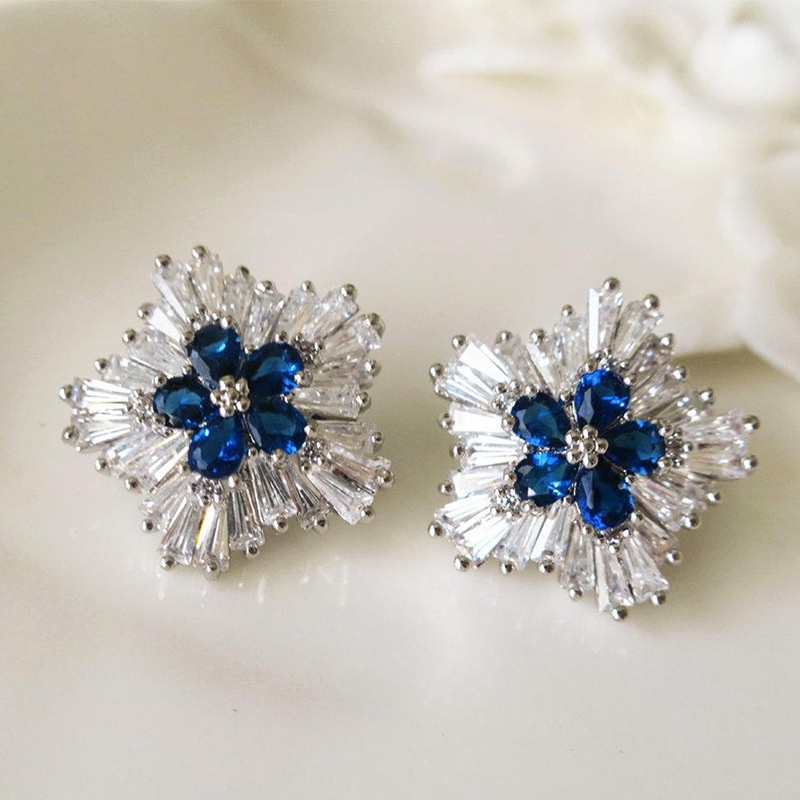 Bộ Đồ Hóa Trang Chị Em Gái Lấp Lánh Xinh Xắn ♀Bông Tai Ren Hoa Đính Đá Sapphire Độc Đáo Thời Trang Cho Nữ