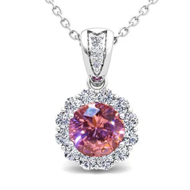 Dây Chuyền Đính Đá Zircon Hồng Phong Cách Hàn Quốc Cho Nữ
