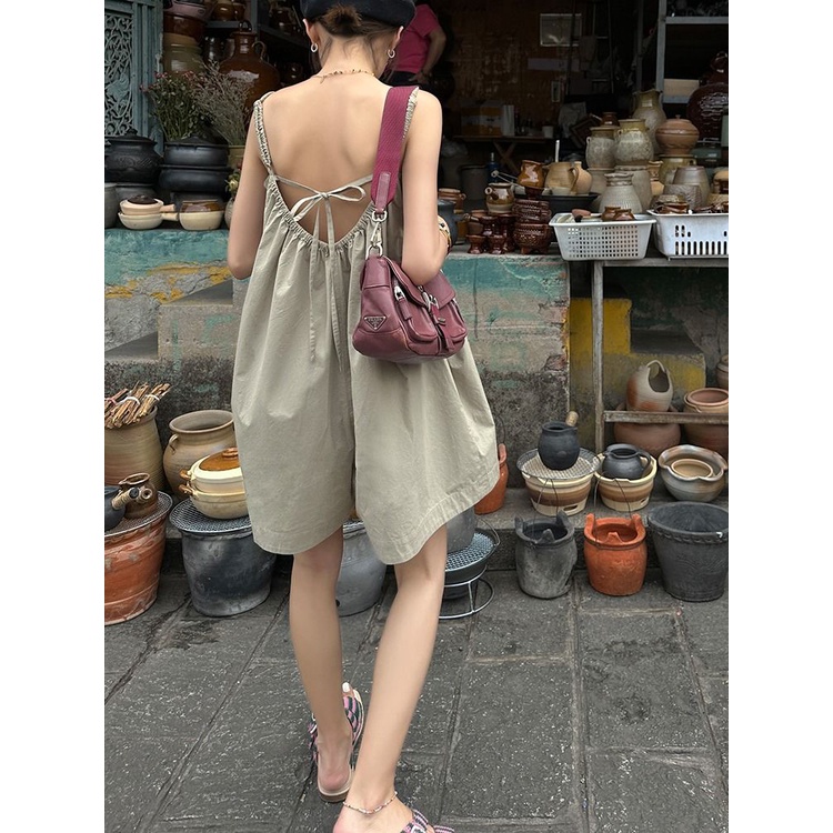 Jumpsuit Ngắn Hai Dây Dáng Rộng Phong Cách Thời Trang Pháp Dành Cho Nữ