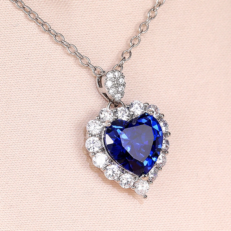 Dây Chuyền Mặt Trái Tim Đính Đá Sapphire Xanh Dương Phong Cách Mới Cho Nữ