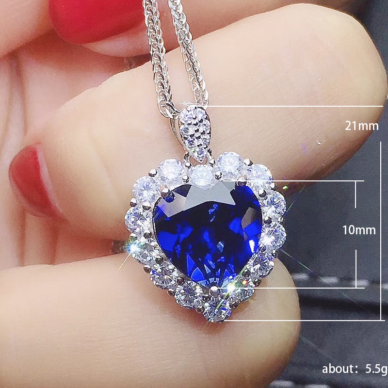 Dây Chuyền Mặt Trái Tim Đính Đá Sapphire Xanh Dương Phong Cách Mới Cho Nữ