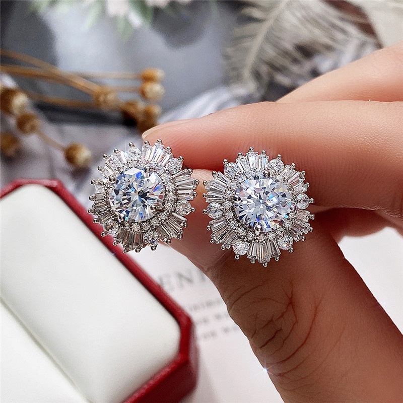 Bông Tai Hình Hoa Tuyết Đính Đá Zircon Cao Cấp Phong Cách Âu Mỹ Sang Trọng Cho Cô Dâu