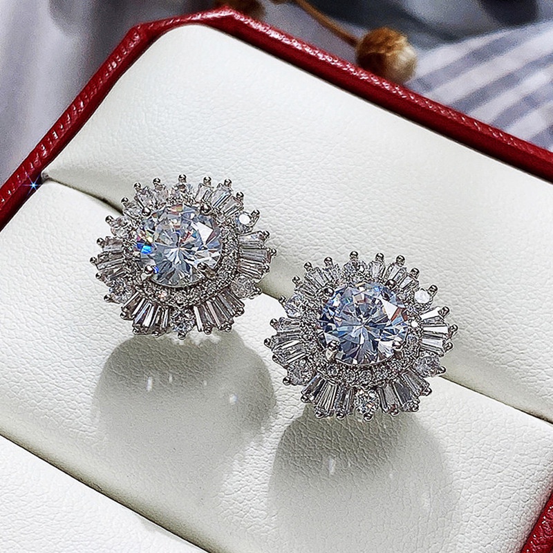Bông Tai Hình Hoa Tuyết Đính Đá Zircon Cao Cấp Phong Cách Âu Mỹ Sang Trọng Cho Cô Dâu