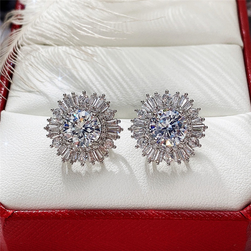 Bông Tai Hình Hoa Tuyết Đính Đá Zircon Cao Cấp Phong Cách Âu Mỹ Sang Trọng Cho Cô Dâu
