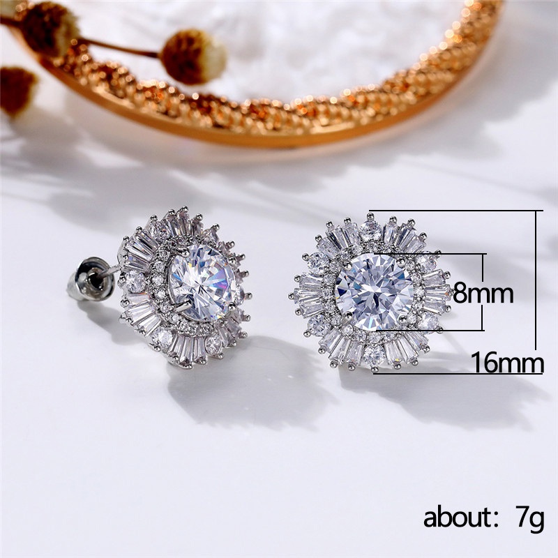 Bông Tai Hình Hoa Tuyết Đính Đá Zircon Cao Cấp Phong Cách Âu Mỹ Sang Trọng Cho Cô Dâu