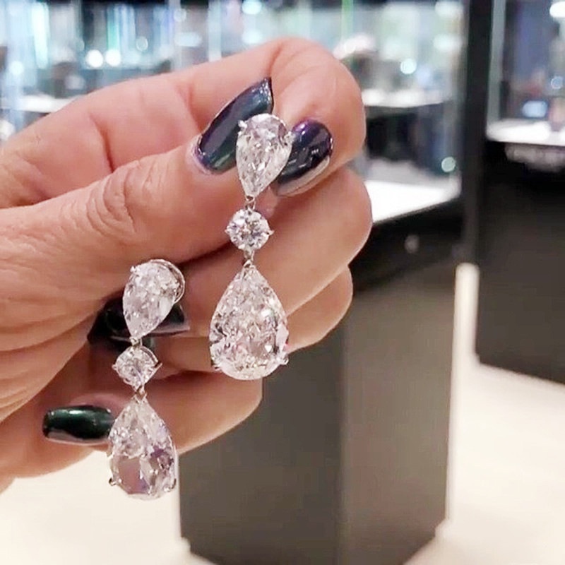 Bán Chạy Nhất Khuyên Tai Mạ Bạc Đính Đá Zircon Lớn Hình Giọt Nước Tinh Tế Phong Cách Âu Mỹ Cho Nữ Bán Sỉ