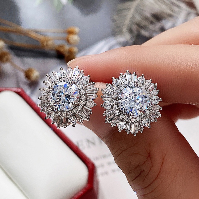 Bông Tai Hình Hoa Tuyết Đính Đá Zircon Cao Cấp Phong Cách Âu Mỹ Sang Trọng Cho Cô Dâu