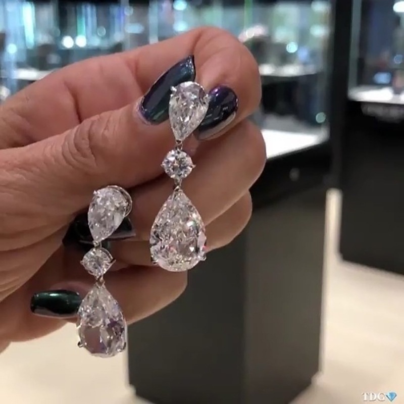 Bán Chạy Nhất Khuyên Tai Mạ Bạc Đính Đá Zircon Lớn Hình Giọt Nước Tinh Tế Phong Cách Âu Mỹ Cho Nữ Bán Sỉ